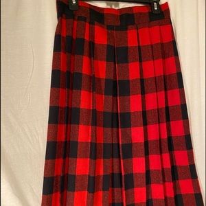 Ladies Red & Black Plaid Wool Pleated front skirt